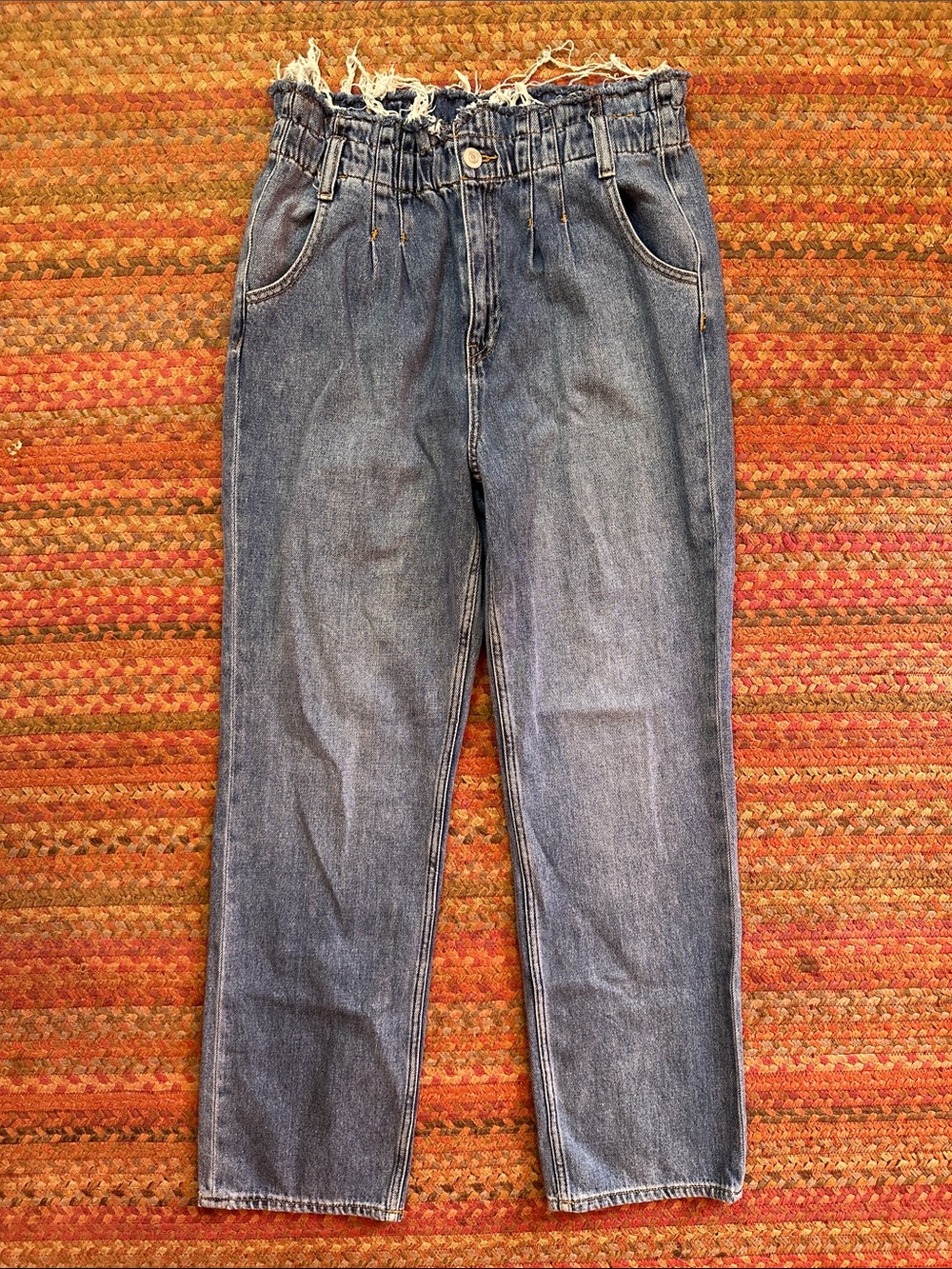 HUDSON LA HIGH RISE Blue Denim Paperbag Waist STRAIGHT JEANS